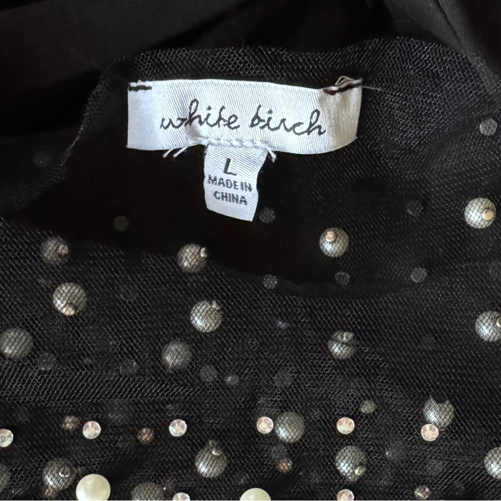WHITE BIRCH Pearl Beaded Long Sleeve Mesh Top Sheer Black Women's Size Large L - Picture 7 of 7